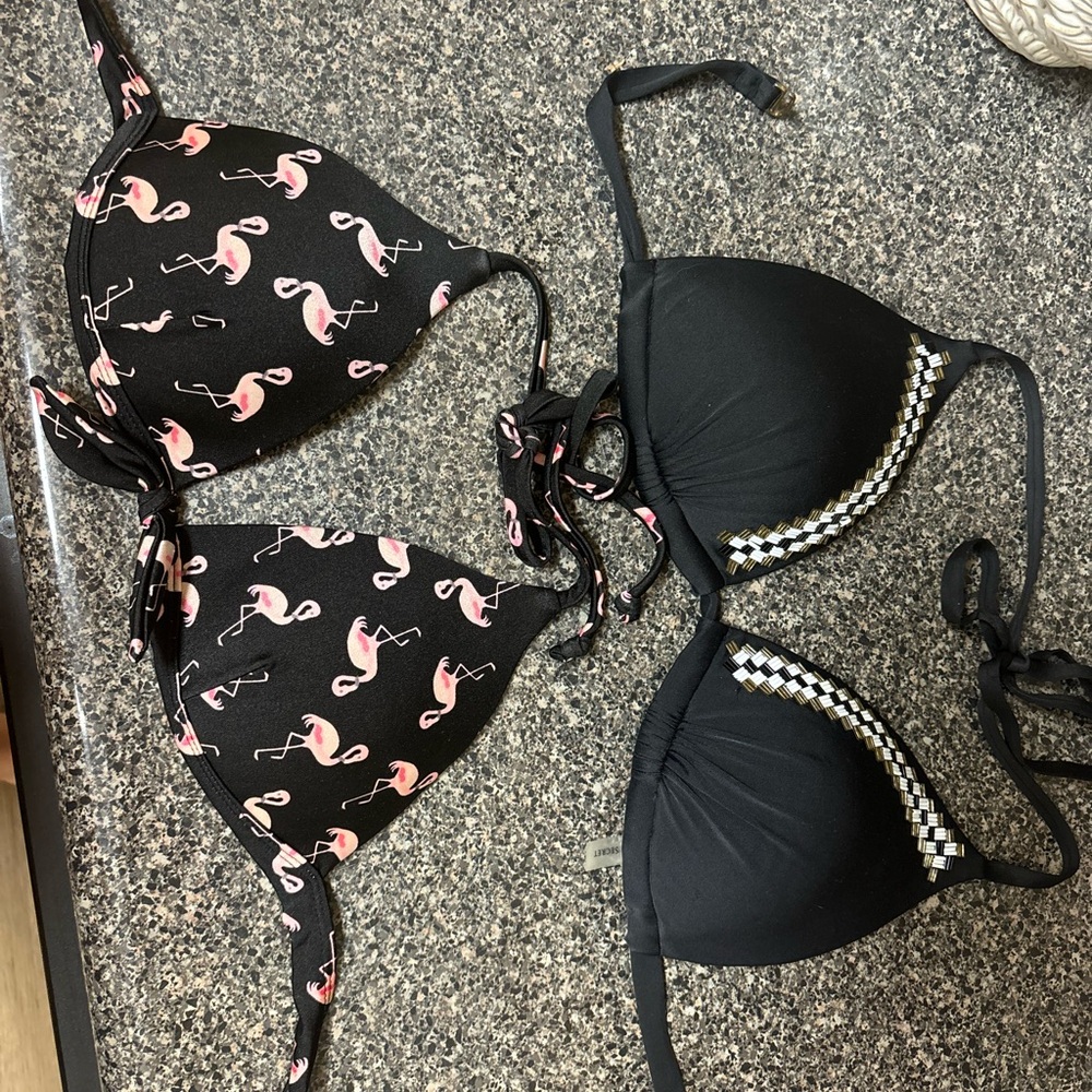 2 black w design push up M bikini top. Victoria secret and joe boxer